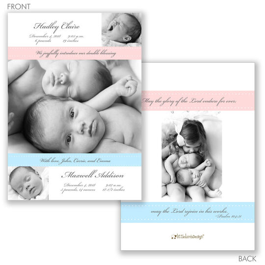 Ribbon Photo Twins Birth Announcements